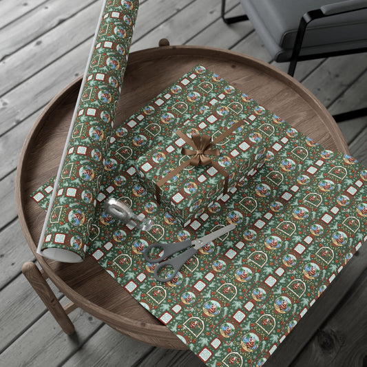 Vintage Santa Snow Globe Pattern Gift Wrap Paper | Christmas Wrapping Paper