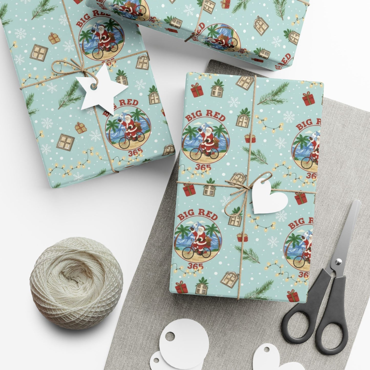 Big Red 365 Bicycle Santa Gift Wrap Paper | Christmas Wrapping Paper